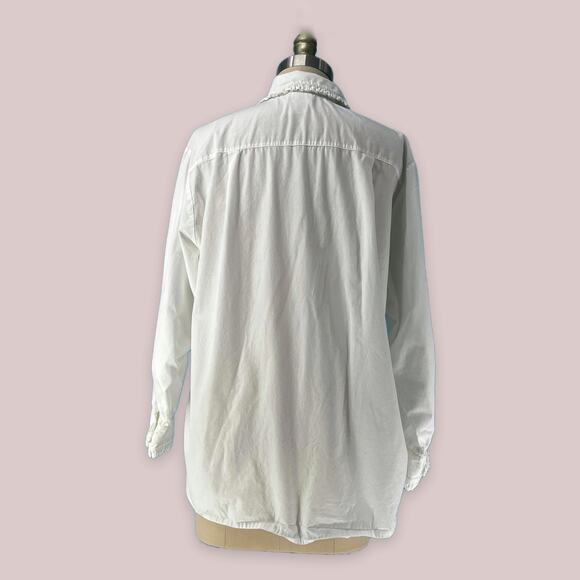 Vtg 80s/90s Laura Ashley Ruffle Front Button Down Shirt White sz 10 - Picture 3 of 12